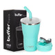 Mug vaso térmico Roques 420ml color turquesa con tapa, straw y caja, ideal para bebidas frías y calientes.