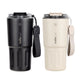 Mug térmico Montana 600ml en colores negro e ivory, vista frontal en fondo blanco.