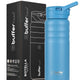 Termo botella térmica Buffer de 700ml en color azul océano con caja negra, vista frontal.