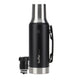 Set matero termo negro de acero inoxidable de 1,2Lt con vaso, tapa y detalle de cierre, ideal para disfrutar el mate.