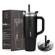 Vaso térmico Buffer 1,2L color Black leopard con tapa y pajilla, presentado con su caja.