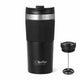 Termo prensa francesa portátil Buffer 350ml acero inoxidable color negro con tapa y prensa extraíble.